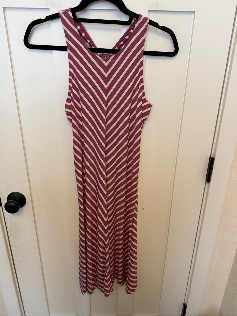 Gap Sleeveless Chevron Mauve White Soft Modal Stretch Dress Twist Back Small